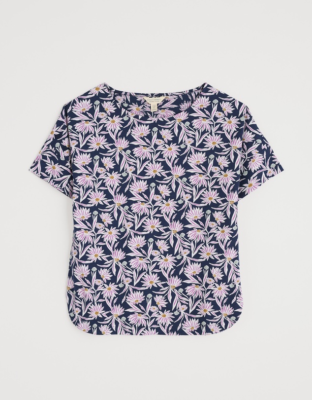 Seasalt - Seasalt Cornwall Navy Bryher View Organic Cotton Boat Neck T-Shirt