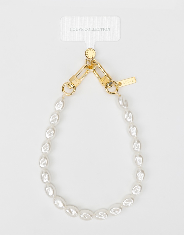 LOUVE COLLECTION - Universal Phone Strap Connector (White) + Pearl Wristlet