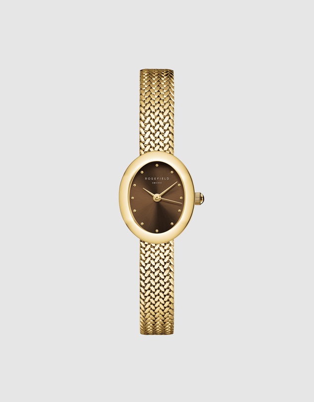 Rosefield - Mini Oval Chocolate Brown Dial Gold-Tone Bracelet Watch