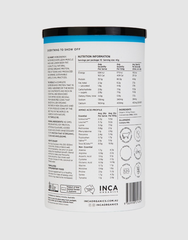 Inca Organics - Certified Organic Whey Protein Powder - Natural (Unflavoured)