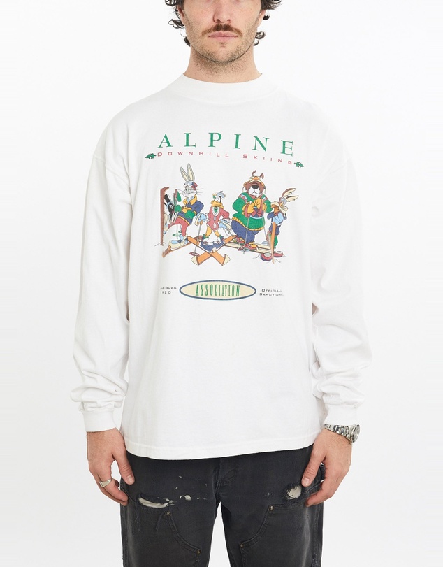 Vintage by The Real Deal - Pre Loved - Vintage 1991 Luney Tunes Skiing Long Sleeve Tee