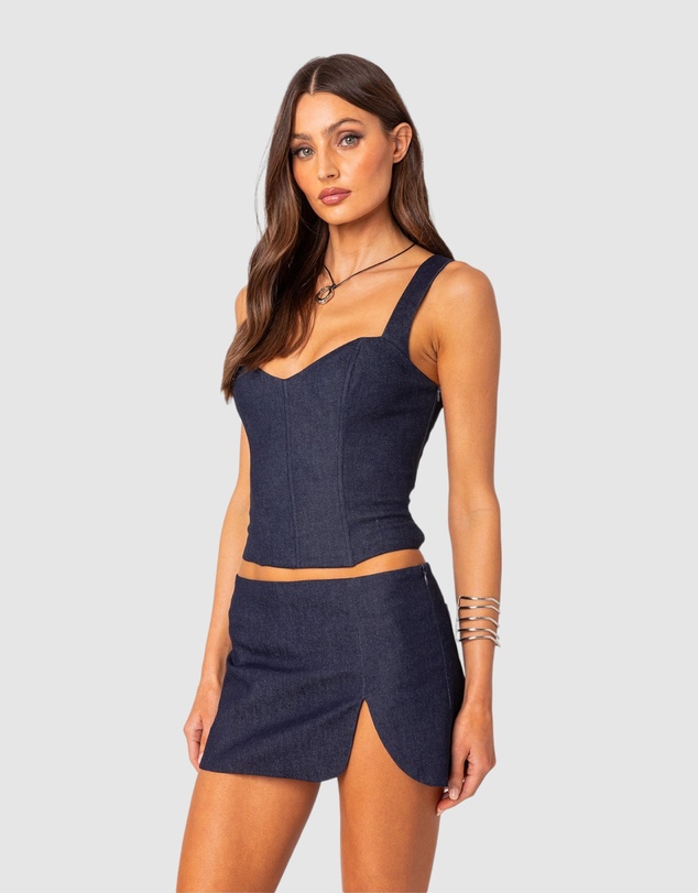 EDIKTED - Jemma Lace Up Denim Corset