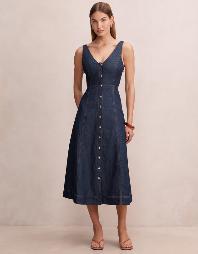 Forever New - Anna V-Neck Chambray Midi Dress