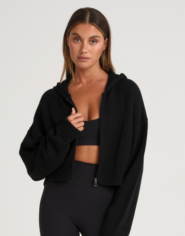 All Fenix - Zip Up Crop Knit Hoodie
