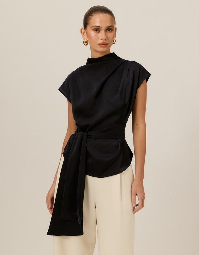 Tussah - Violet Drape Tie Detail Satin Top