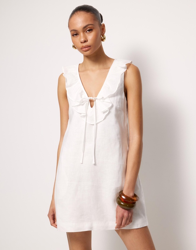 AERE - Elowen Linen Ruffle Mini Dress