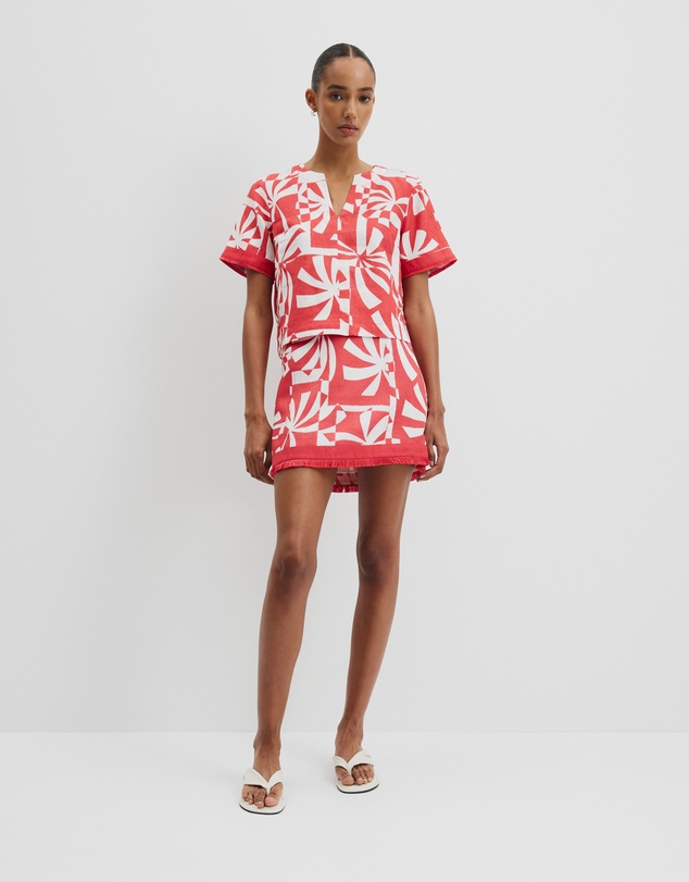 Country Road - Organically Grown Linen Print Fray Mini Skirt