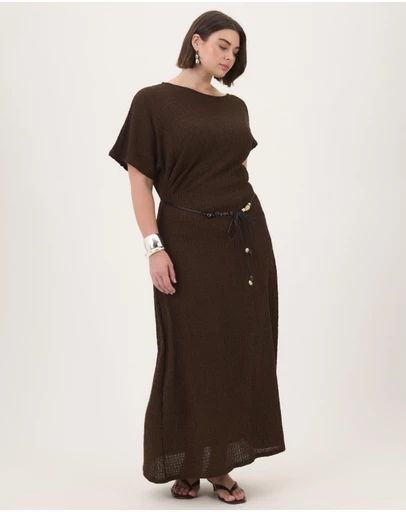 Atmos&Here Curvy - Maeve Textured Jersey Midi Dress with Beaded Belt