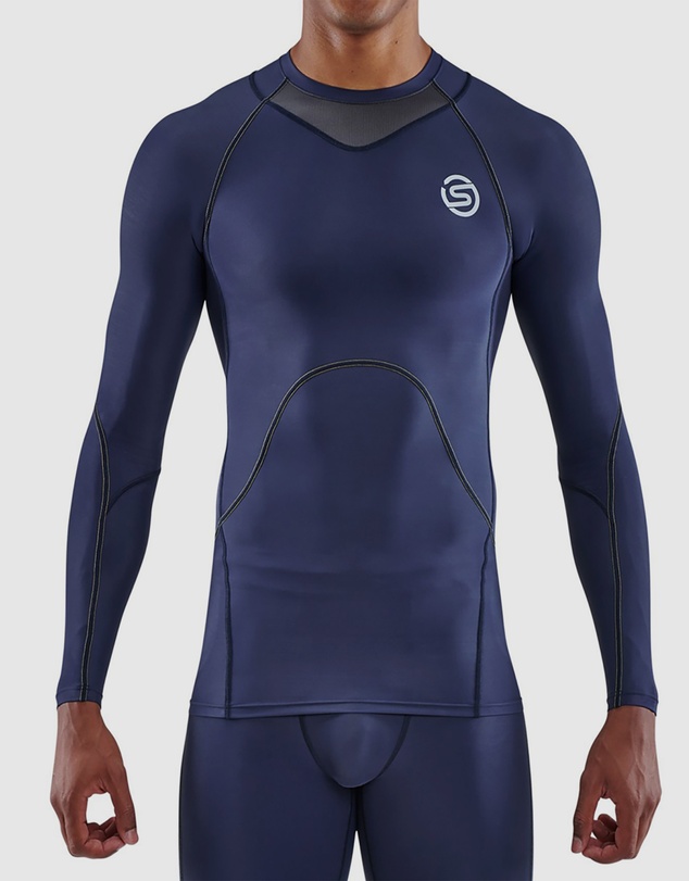 SKINS - SKINS Compression Men's Series-3 Running/Gym Long Sleeve Top Navy Blue
