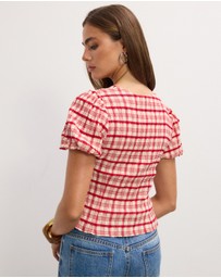 The Fated - Adela Check Puff Sleeve Top