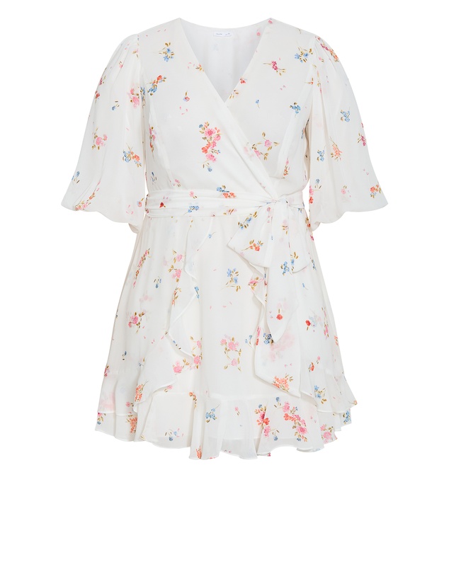City Chic - Plus size Kandice Petal Print Mini Dress - ivory