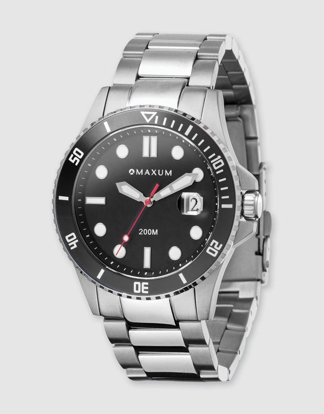 Maxum - Prince Black Dial & Silver Tone Case & Bracelet