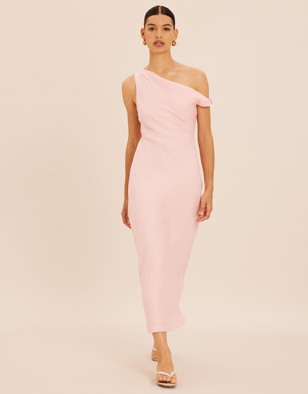 AERE - Linen Draped Off Shoulder Midi Dress