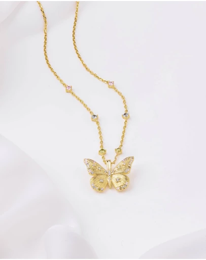 Wanderlust + Co - Butterfly Rainbow & Gold Necklace