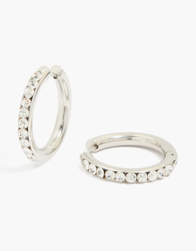 Lovisa - Waterproof Stainless Steel Half Diamante Hinge Hoop Earrings