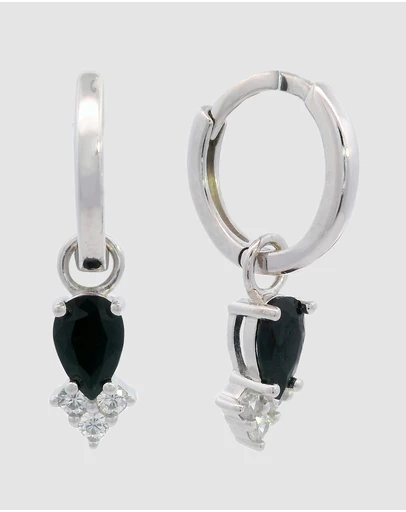 Georgini - GEORGINI MIDNIGHT VELVET ASTERIA HOOP EARRINGS BLACK AND SILVER