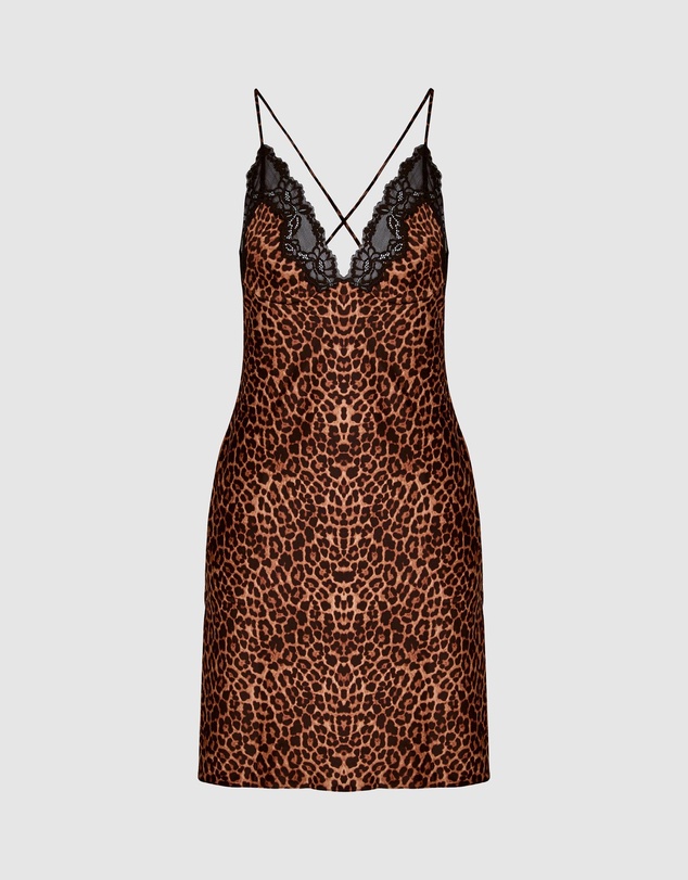Hunkemoller - Gabrielle Satin Lace Leopard Slip Dress