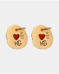 Haze & Glory - ICONIC EXCLUSIVE - Earrings Heart Red Onyx 925 Sterling Silver Gold Plated