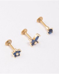 Lovisa - Gold Plated Surgical Steel Butterfly & Flower Flat Back 3-Pack