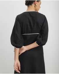 AERE - Alaia Linen Contrast Bind Midi Dress