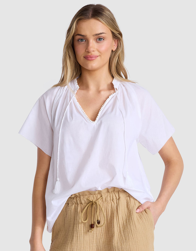 Seafolly - Cotton Voile Short Sleeve Peasant Top