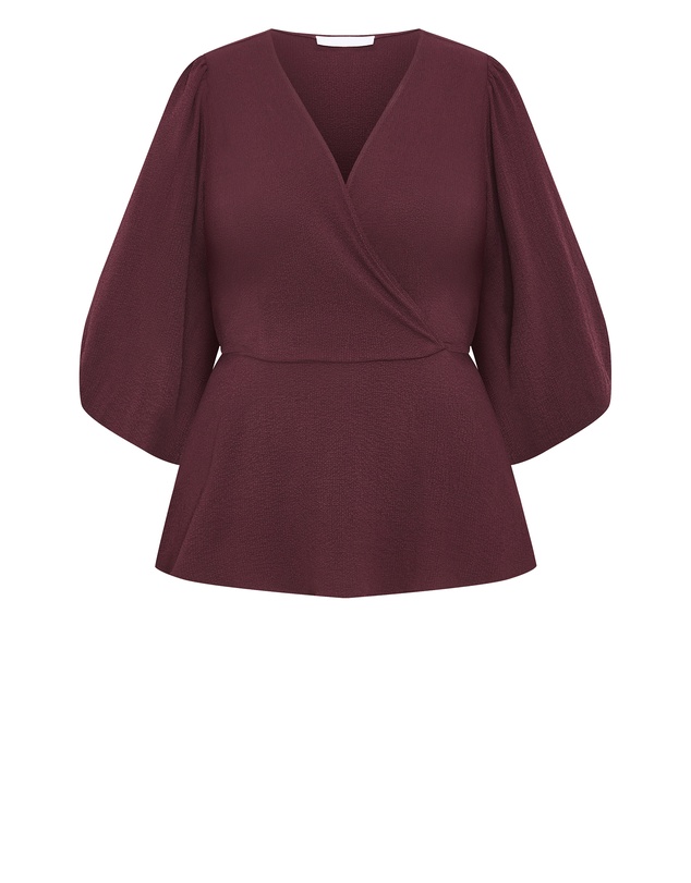City Chic - Plus size Celina Peplum Top - bordeaux