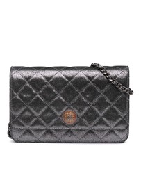 Pre-Loved by Azura Reborn - Pre-Loved Quilted Iridescent Lambskin Tartan Button Wallet On Chain