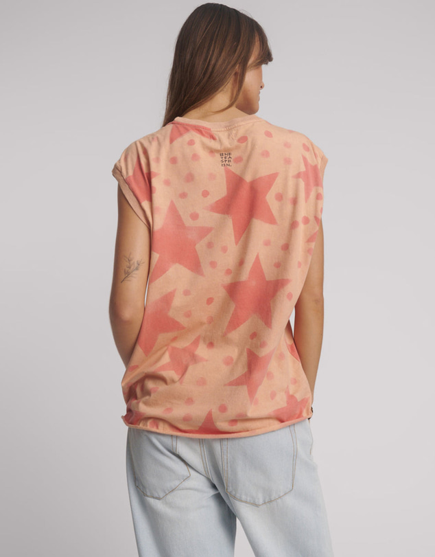 ONE TEASPOON - Polka Star Hand Sprayed Howdy Unisex Tank Top - Peach
