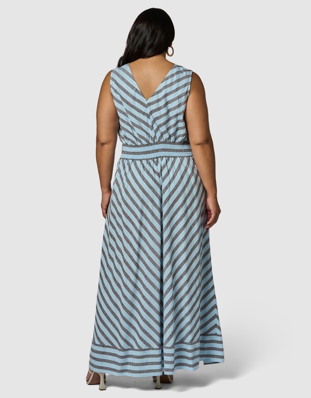 Something 4 Olivia - Sage Striped Linen Maxi Dress