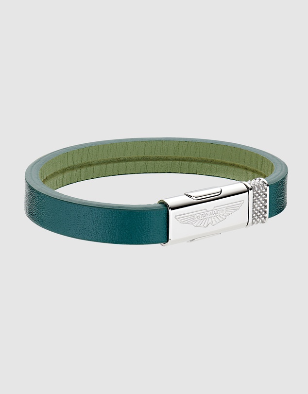 Aston Martin - TKS Silver Tone & Green Leather Bracelet