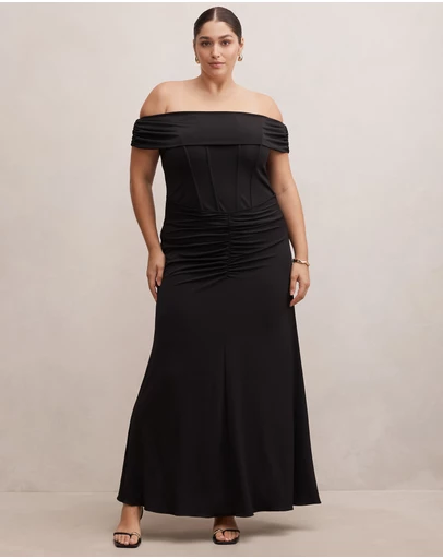 Forever New Curve - Ania Curve Ruched Bardot Maxi Dress