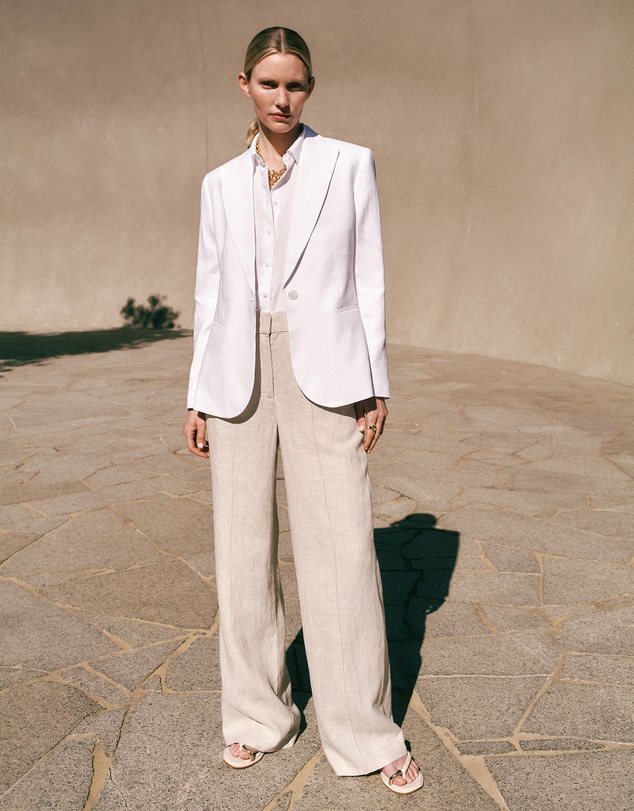 Trenery - Linen Cotton Herringbone Blazer in White