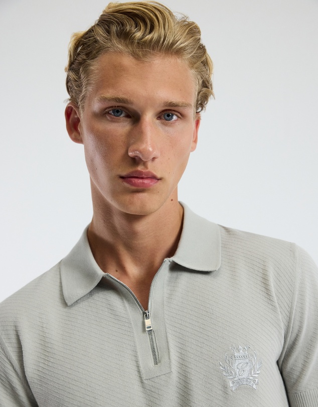 Calibre - Cotton Zip Neck Polo Silver