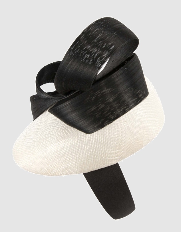 Max Alexander - Cream Black Pillbox Racing Fascinator