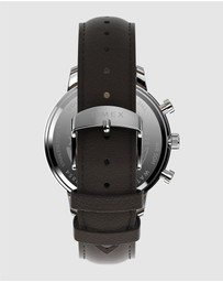TIMEX - Chicago Chrono 45mm Silver Tone Blue Dial Brown Leather Strap