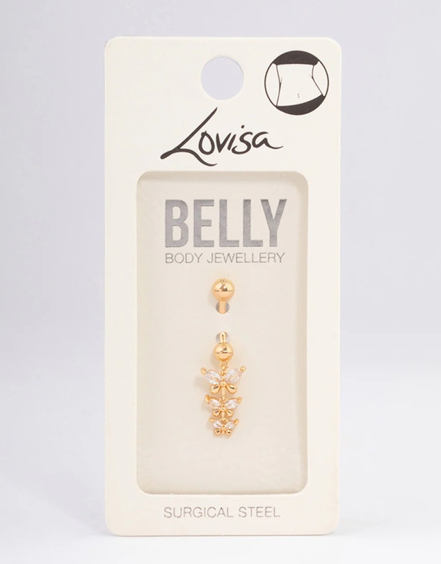 Lovisa - Gold Plated Surgical Steel Triangular Butterfly Drop Belly Ring