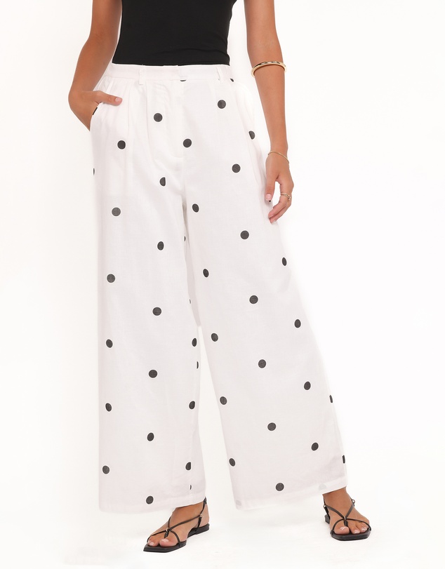 Petal & Pup - Valora Wide Leg Pant - White Black Polka Dot