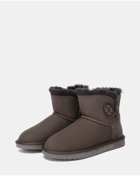 EVERAU - Australian Shepherd Ugg Mini Button Sheepskin Upper UGG Boots