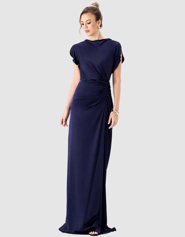 Bariano - Rasmi Ruched Satin Gown