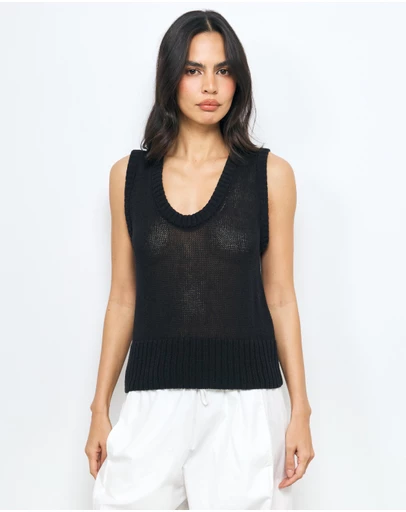 AERE - Lori Textured Organic Cotton Knit Vest