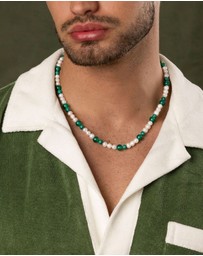 Nialaya Jewellery - Pearl Choker With Green Aventurine and Malachite