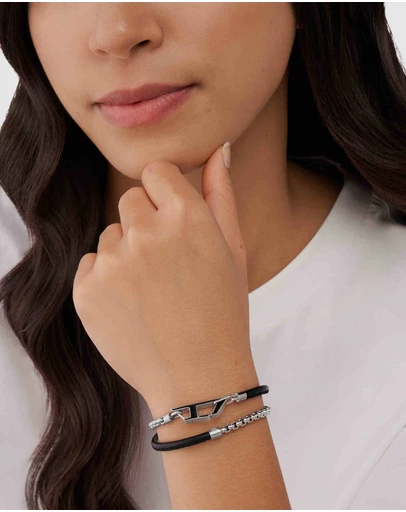 Diesel - Leather/Steel Two Tone Bracelet