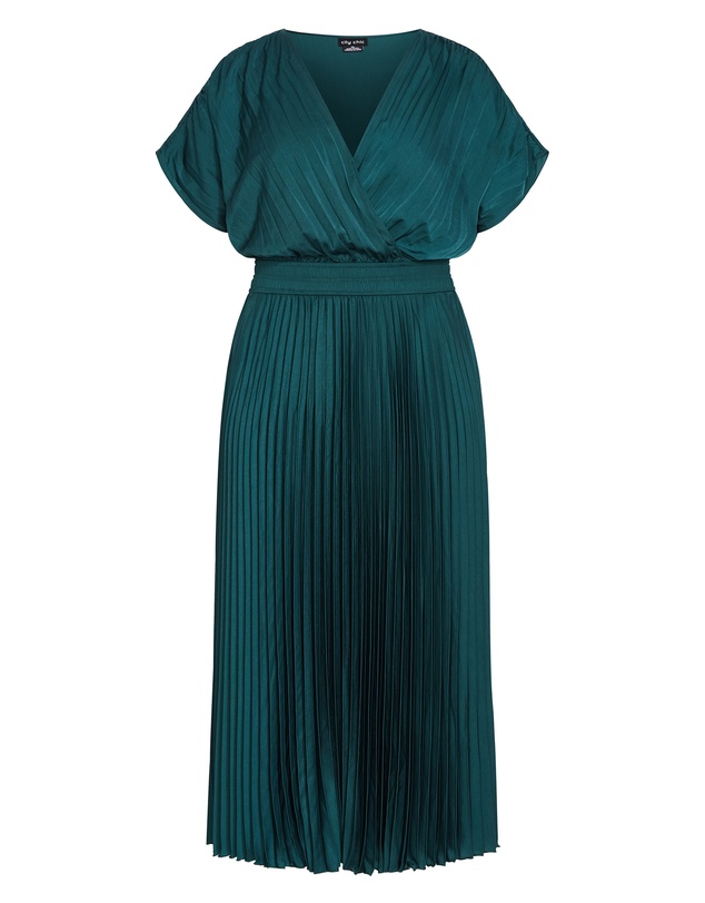City Chic - Plus size Elia Pleat Dress - emerald