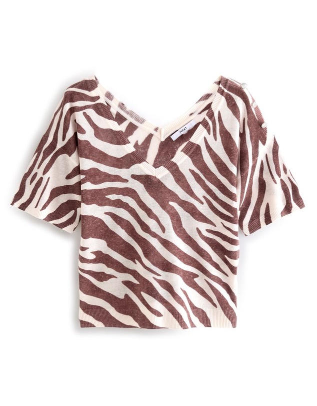 NEXT - V-Neck Gem Button Linen T-Shirt