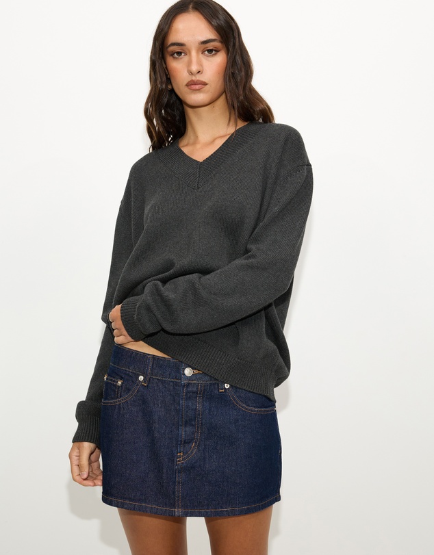 Dazie - Zara V-Neck Cotton Knit Jumper