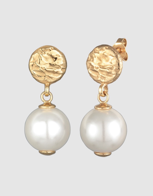 Elli Jewelry - Pearl Coin Stud Earrings in Gold-Plated 925 Silver