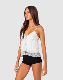 EDIKTED - Lacey Split Front Ruffle Tank Top