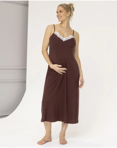 Angel Maternity - Cora Maternity Nursing Lace Nightie in Maroon