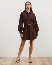 Atmos&Here - Lia Linen Blend Belted Mini Shirt Dress