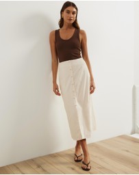 Atmos&Here - Isla Linen Blend Button Up Midi Skirt